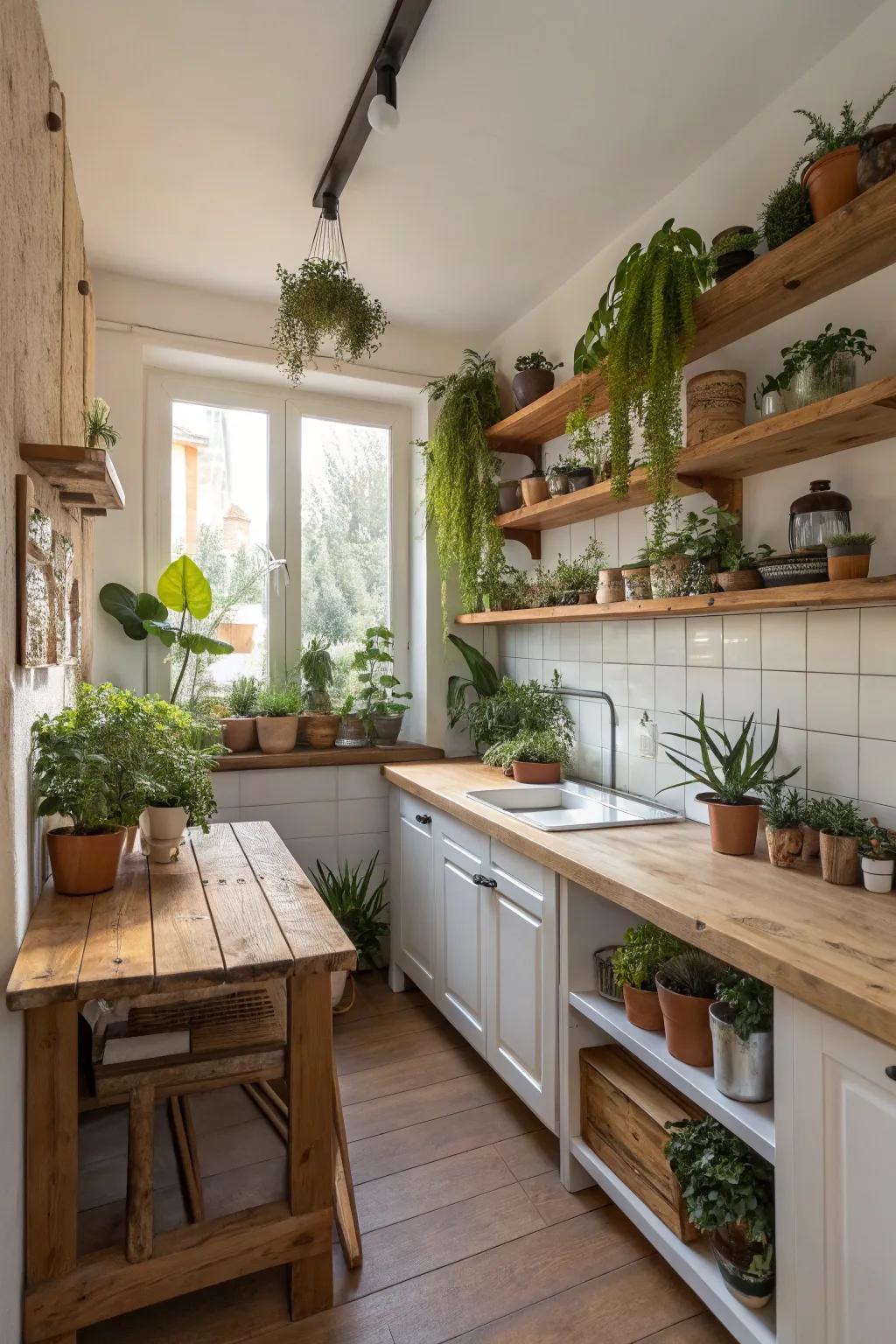 Bringing nature indoors can foster a lively and inviting kitchen.