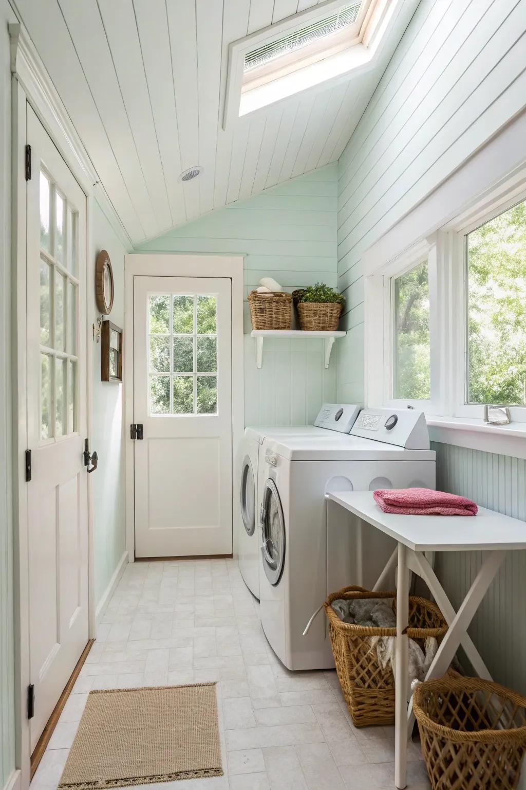 Pale tones hold the ability to visually expand your laundry room.