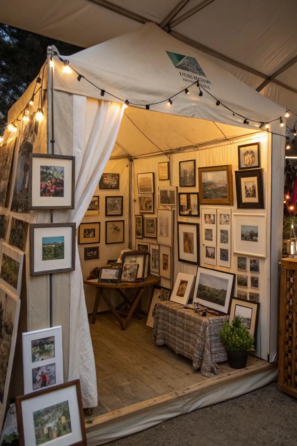 A personalized tent featuring unique decor.