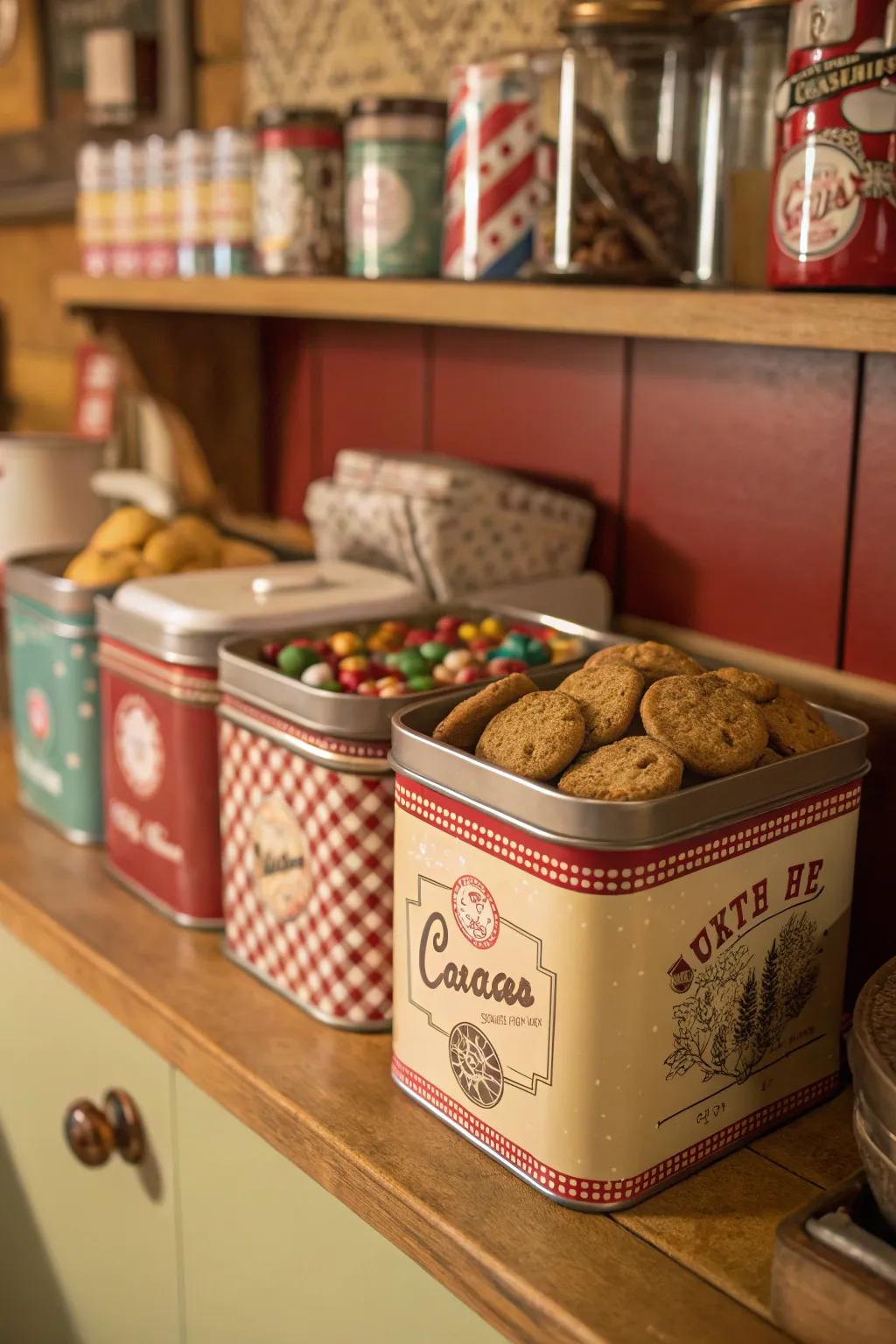 Upcycled tins offer a nostalgic and functional snack storage option.