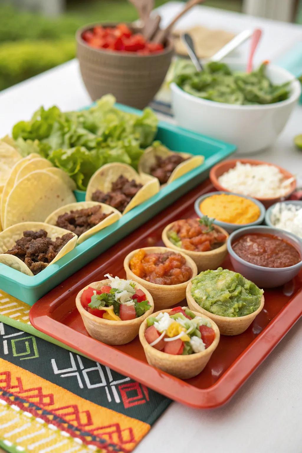 A mini taco bar for a festive and flavorful snack.