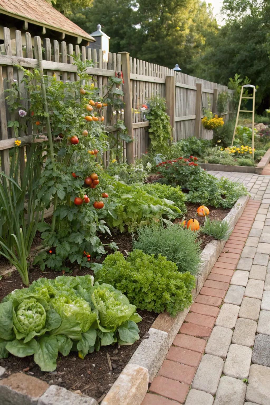 Edible plants enhance the functionality of stunning garden perimeters.