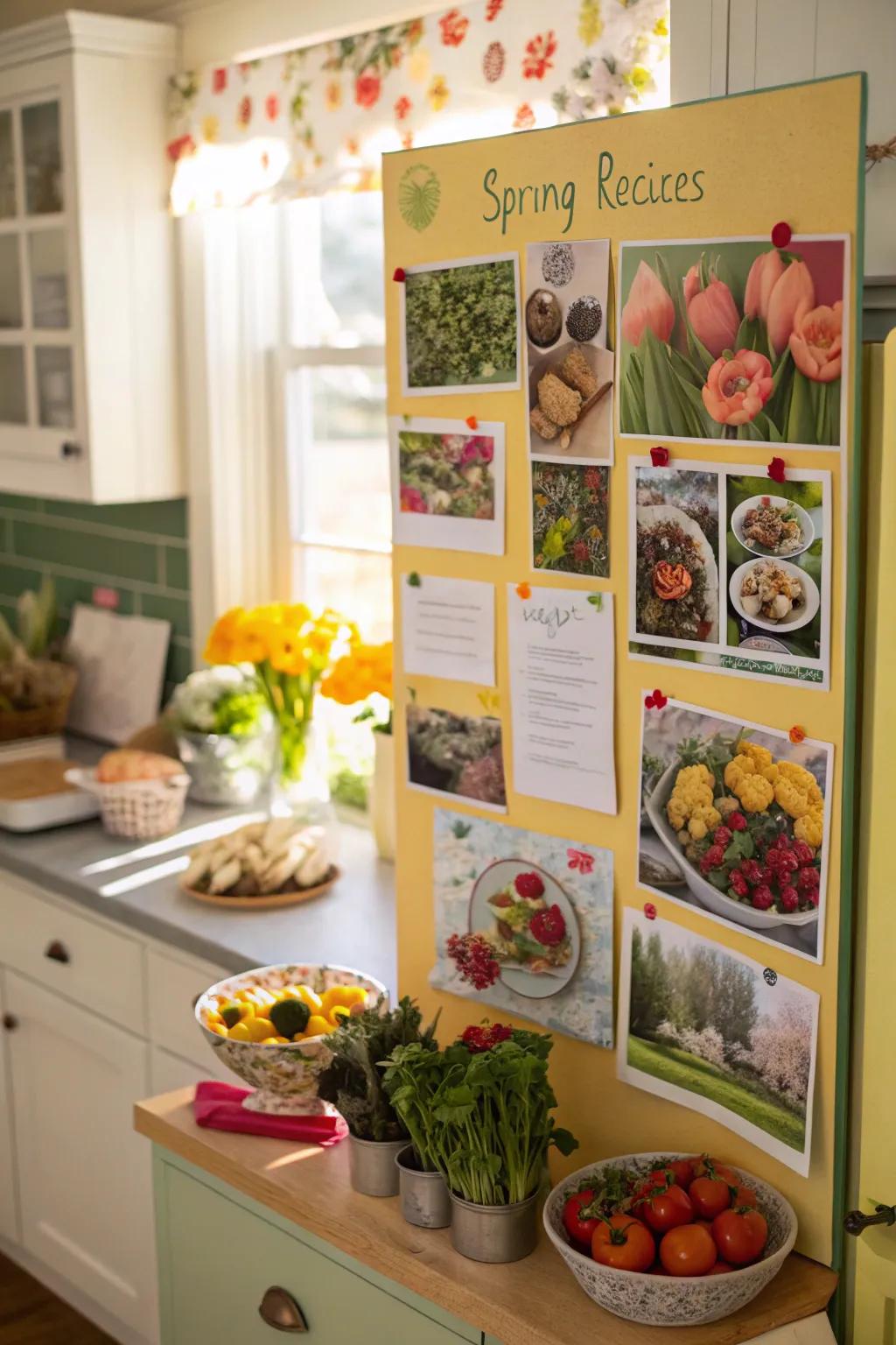 A recipe exchange mood board featuring cherished spring dishes.