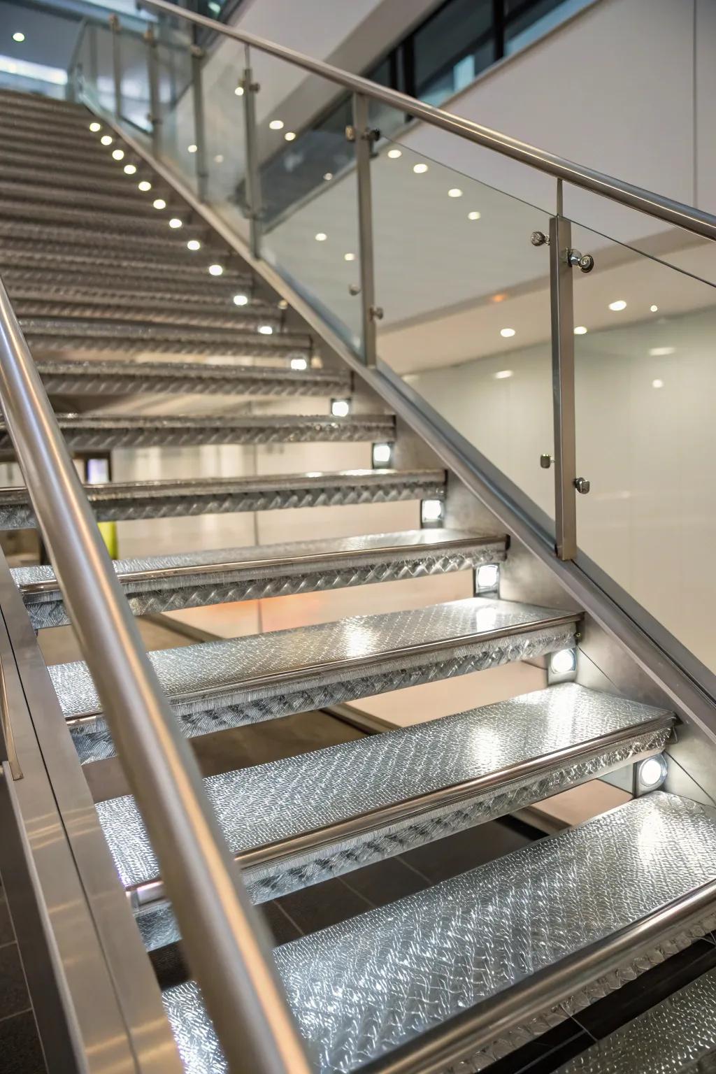 Sleek metal steps combine elegance with durability.