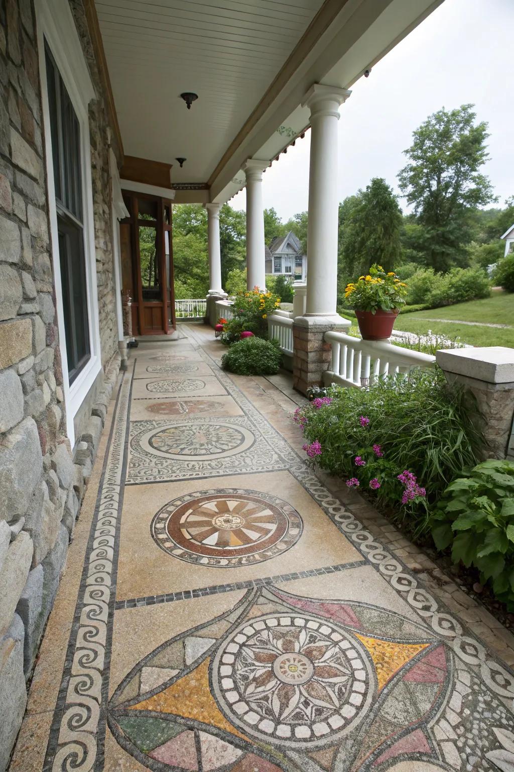 Rock patterns bring artful expression to the porch.