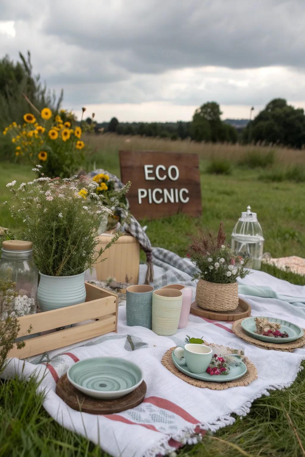 An eco-conscious picnic setting with sustainability in mind