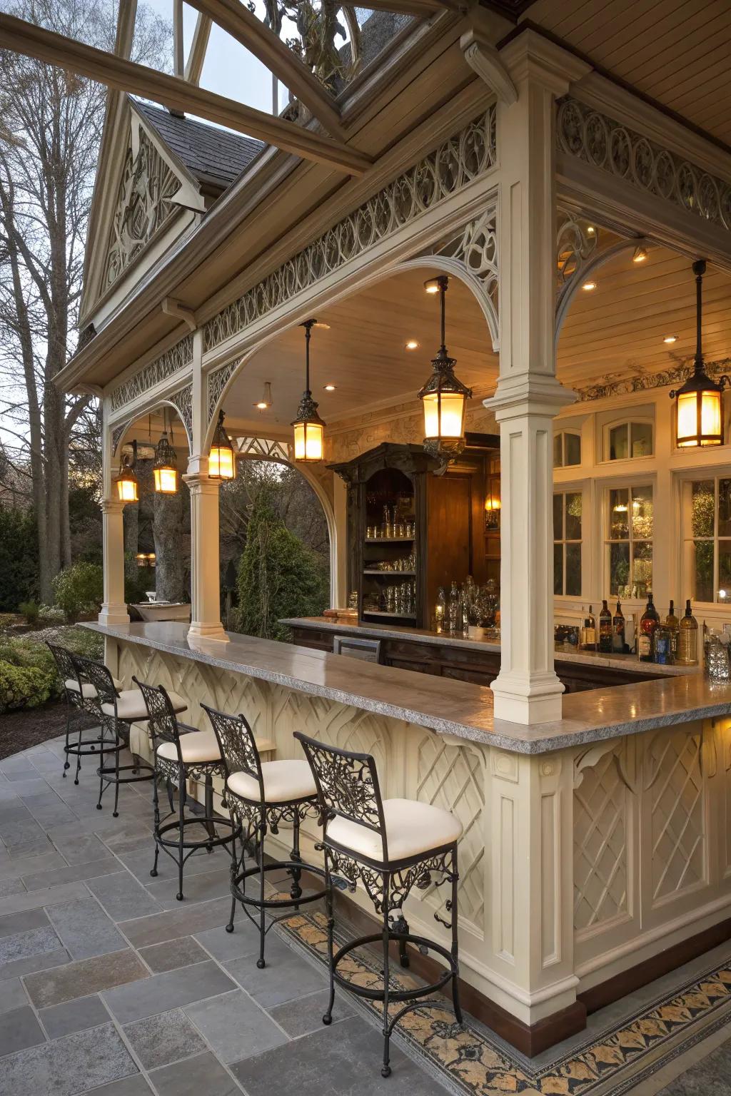 Structural details lend character and timeless appeal to your sunroom bar.