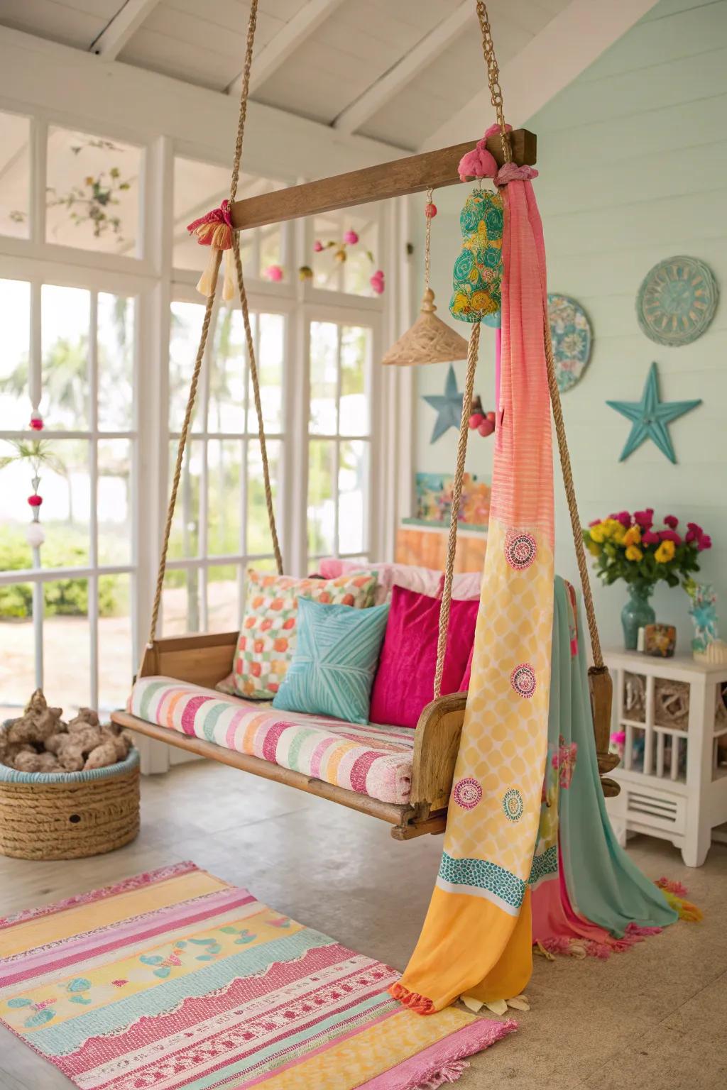 A themed swing infuses summer cheer into your living space.
