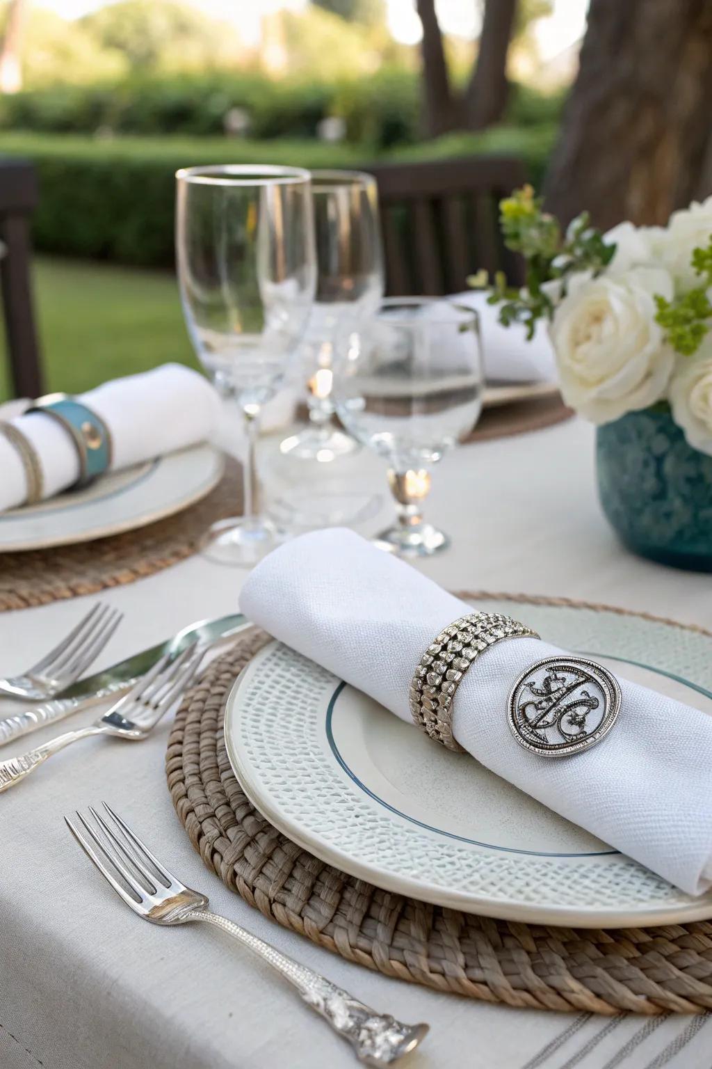 Personalized napkin wraps add a thoughtful and welcoming detail.