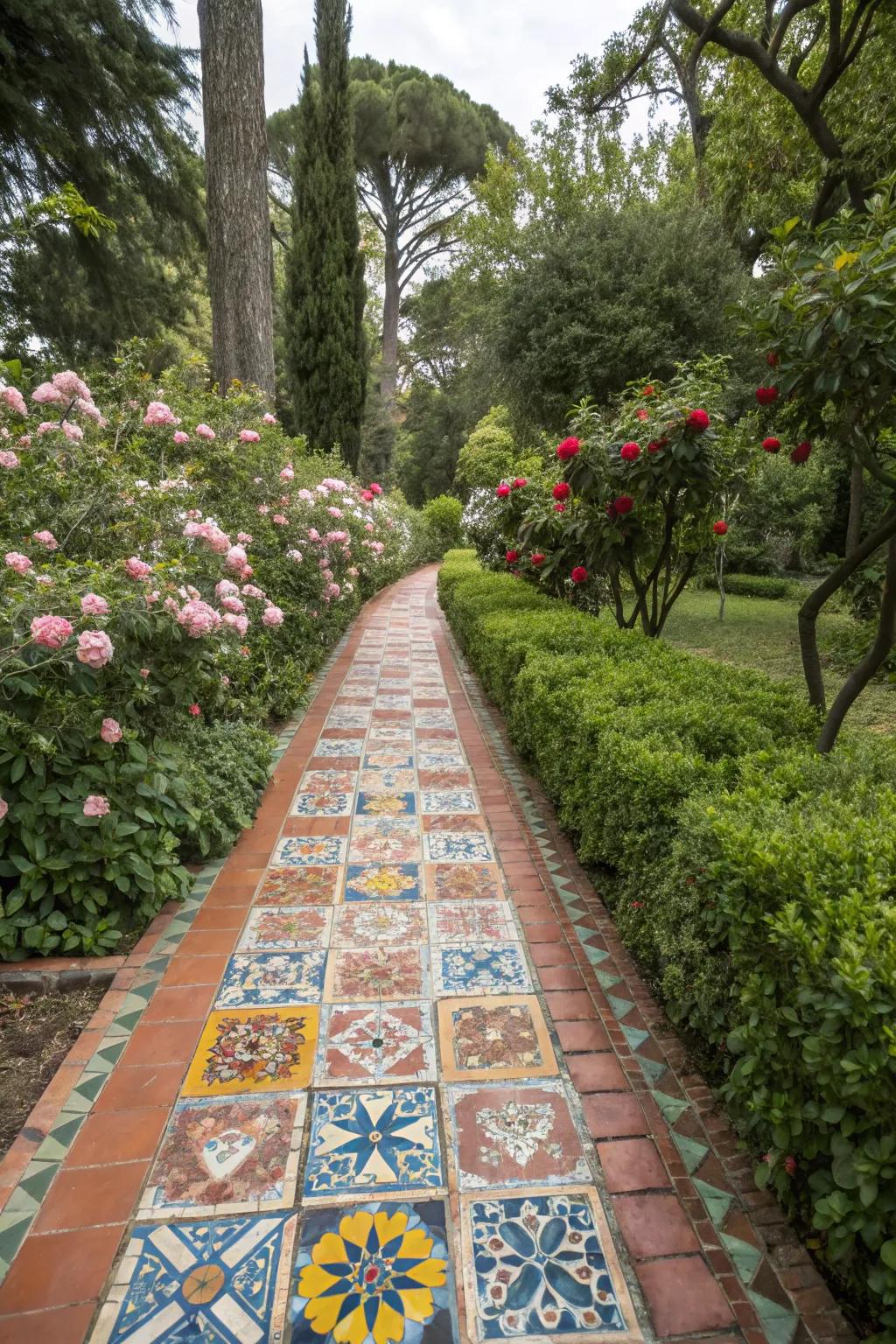 Add whimsy to your garden with an Andalusian-tiled pathway.