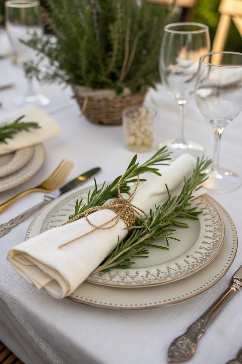 Herb packets deliver a refreshing and fragrant accent to your table decor.