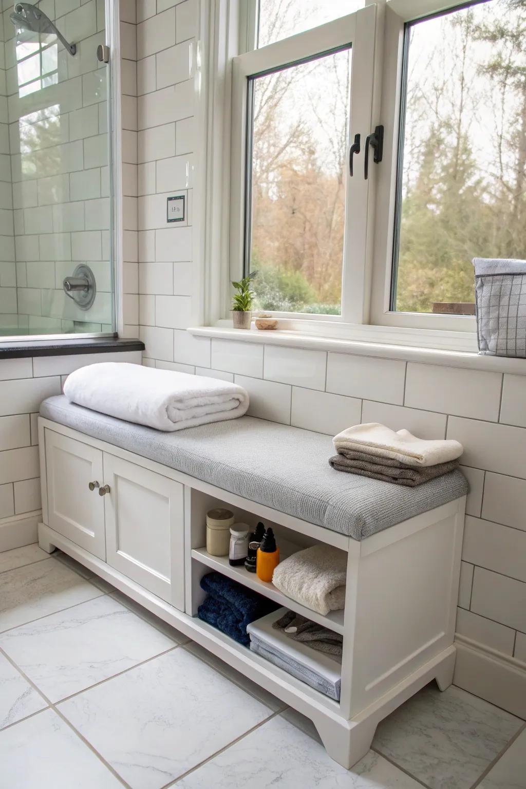 Under-bench storage yields effective space utilization.