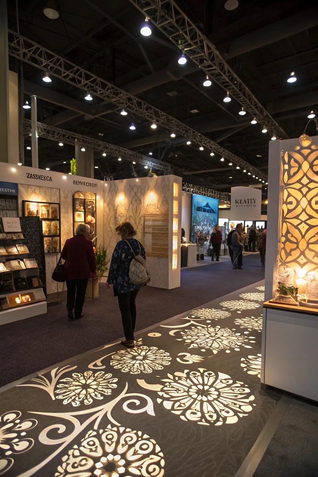 Gobo lighting that personalizes the space with custom patterns and logos.