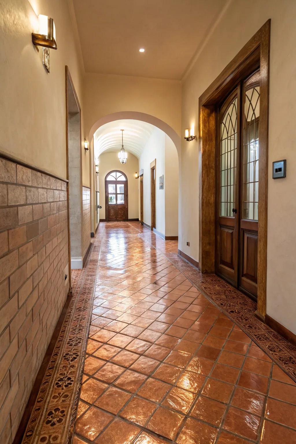 Incorporate gracefulness through warm copper tile junctions.