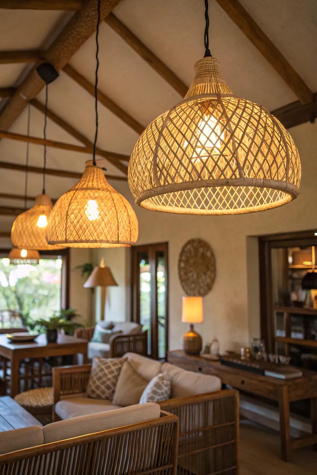 Tropical-themed lighting adds comfort and style to the design.