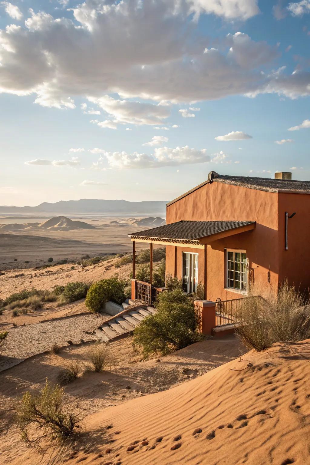 The warm, earthy look of terracotta and sand siding.