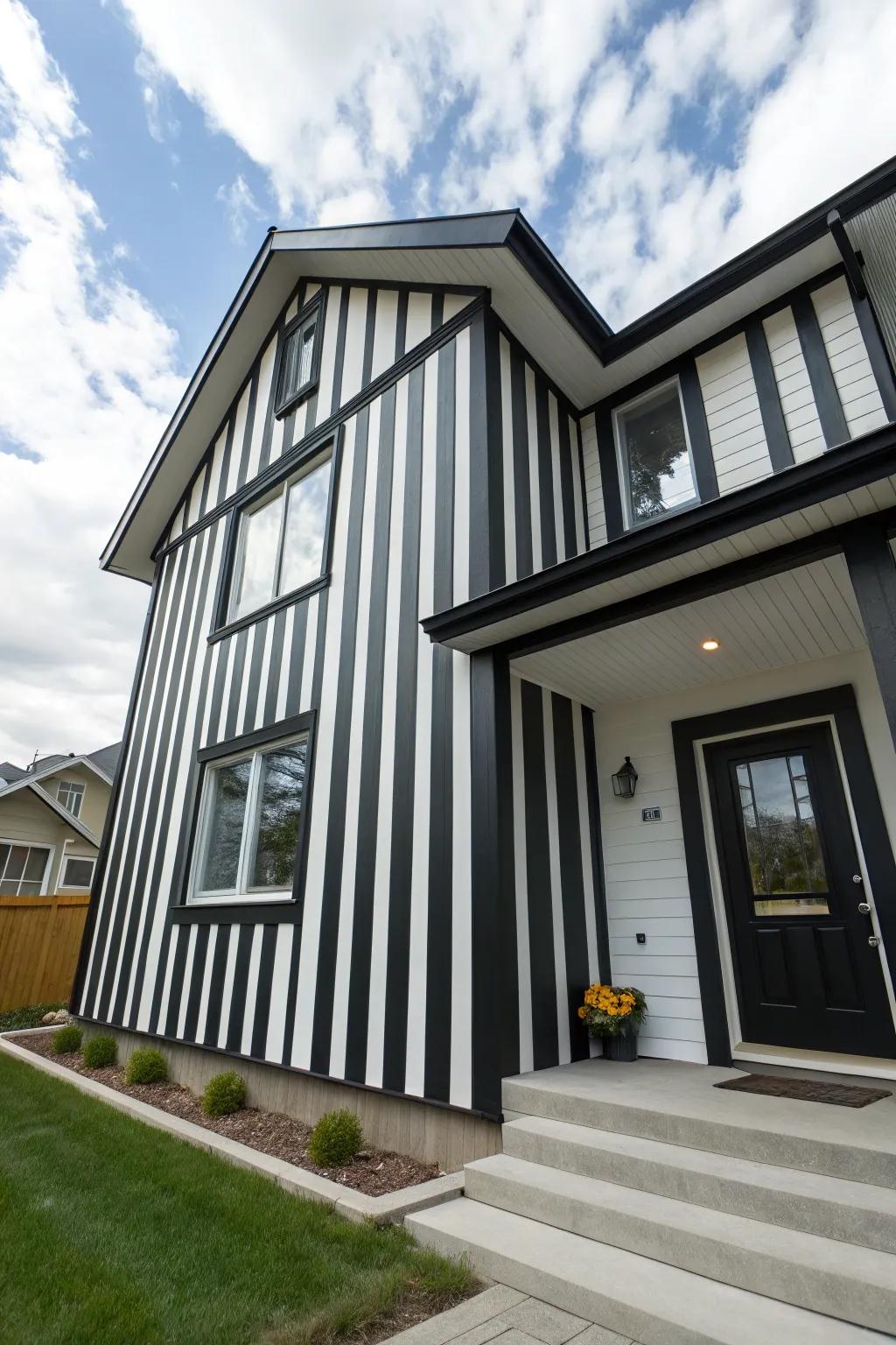A home with bold skyward siding lines for a dramatic effect.