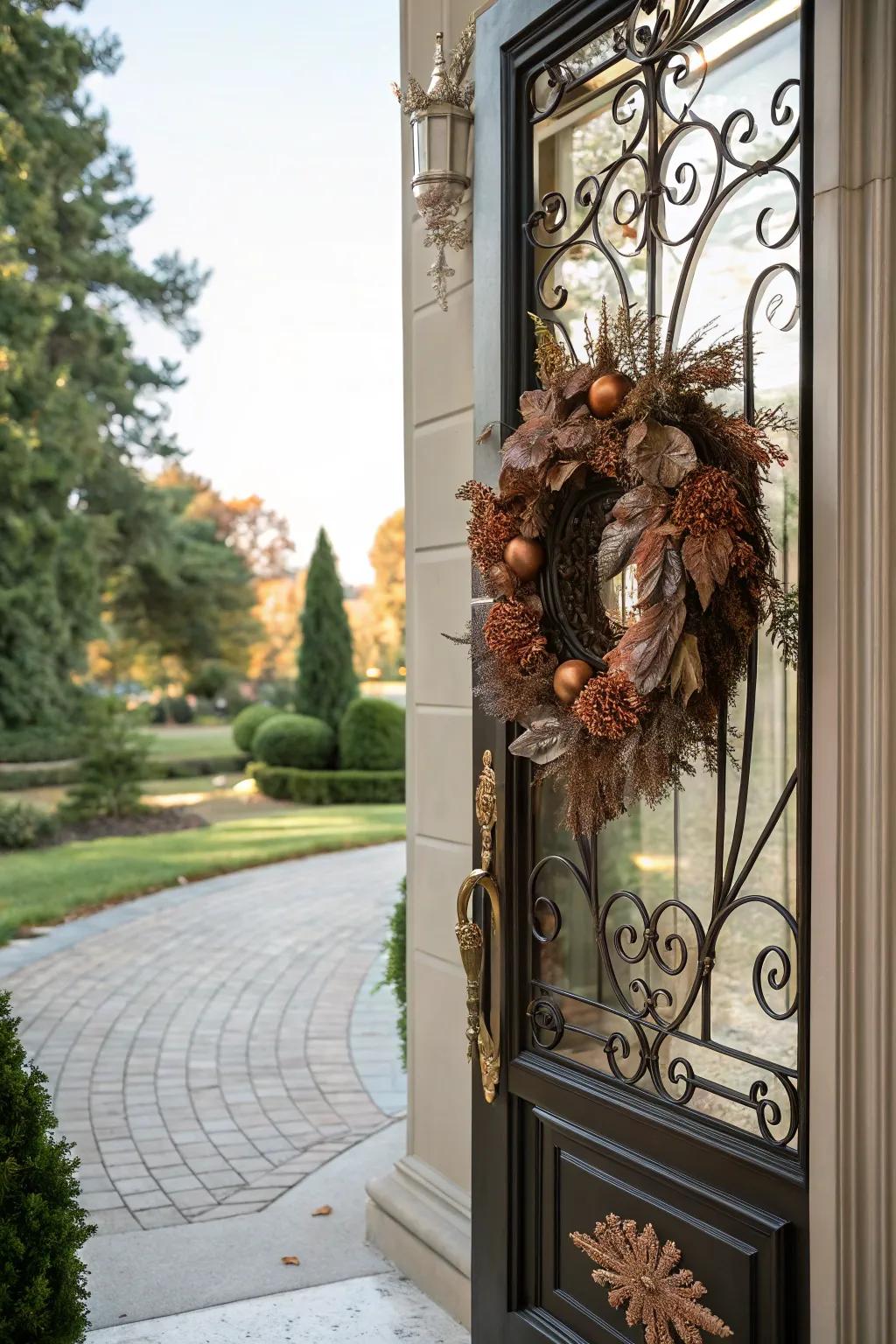 Copper accents create a refined marvel on your door.