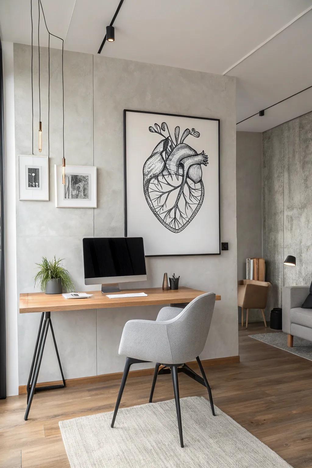 Minimalist heart line art makes a bold, simple statement.
