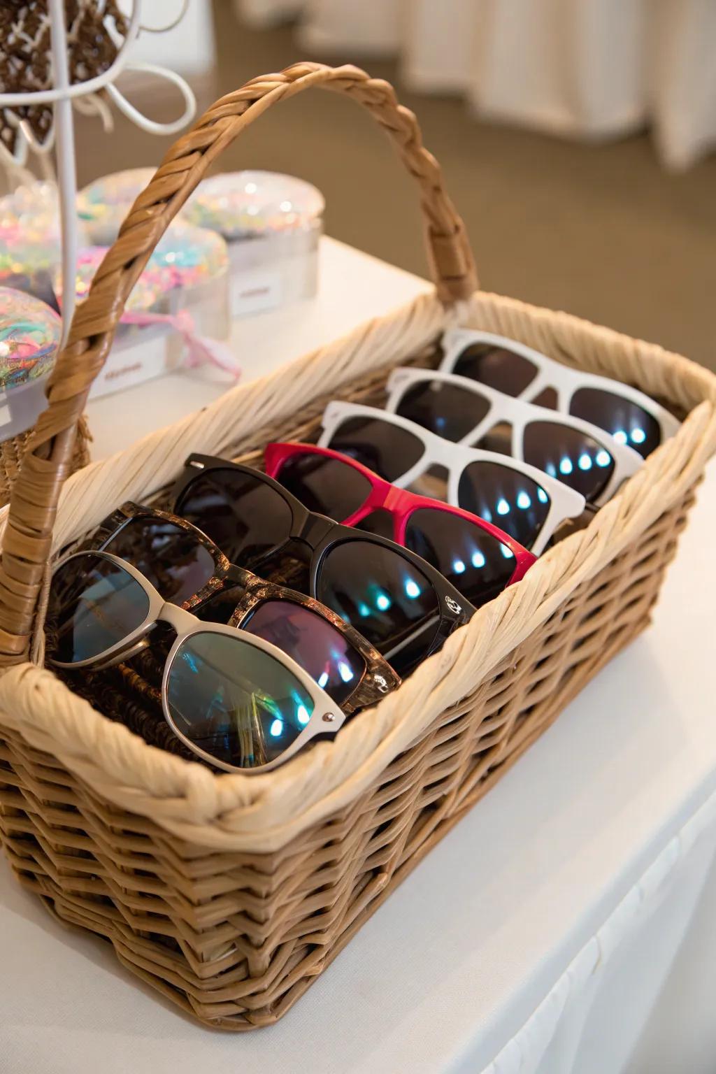 Sunglasses are a playful and practical party favor for guests.