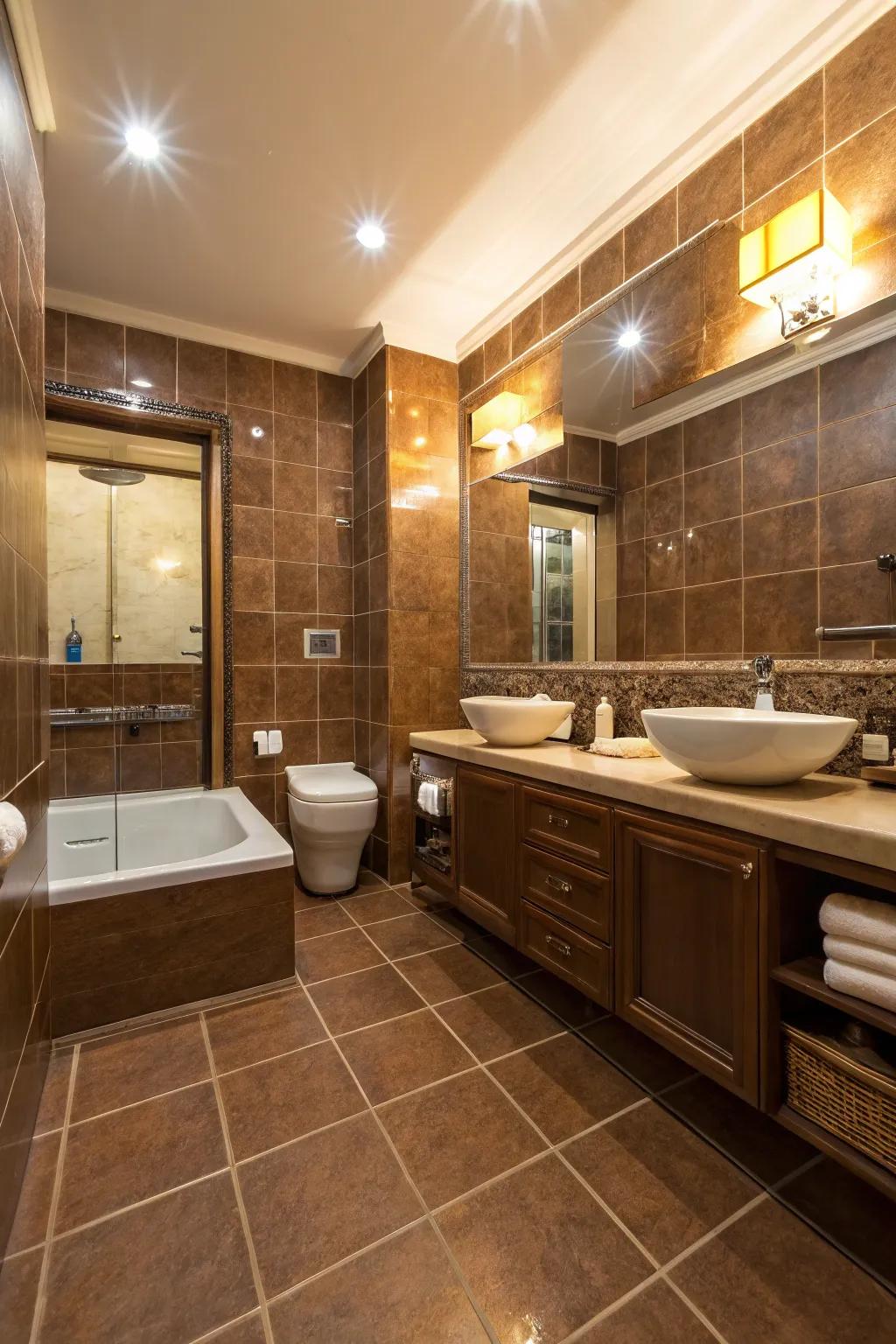 Blending polishes contributes visual texture to vintage brown tiles.