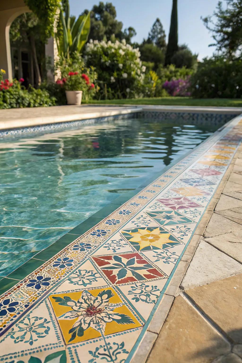 Waterline tiles add elegance and color to your pool's edge.