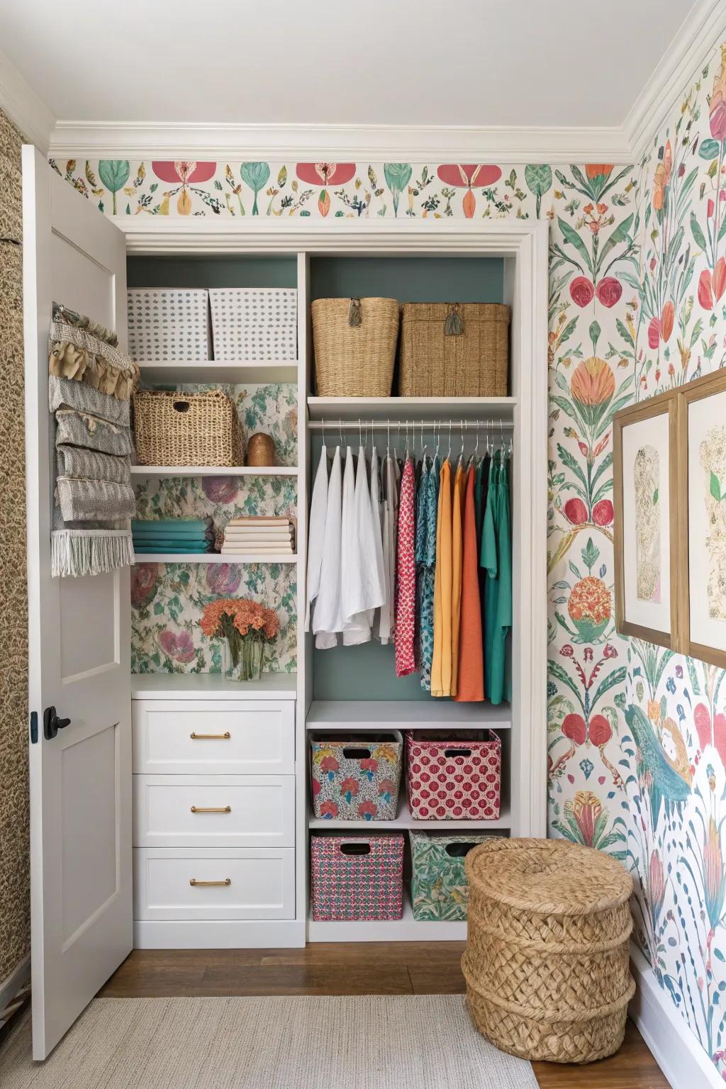 Artistic elements within wall closets enrich personality and panache.