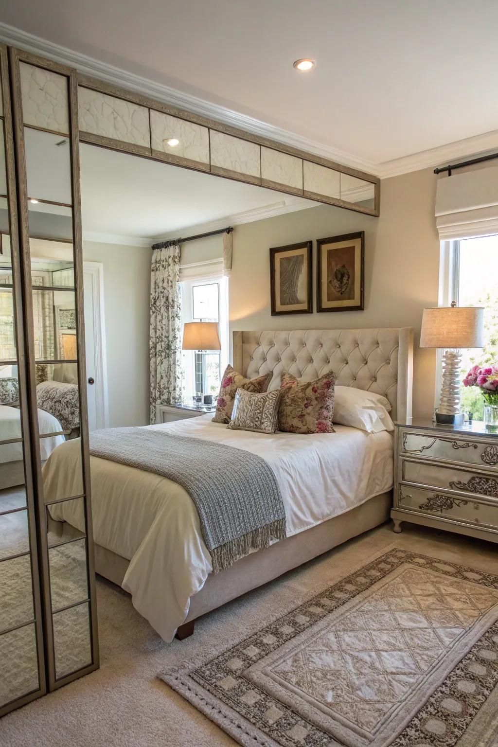 Mirror paneling adds a glamorous and spacious element to your room.