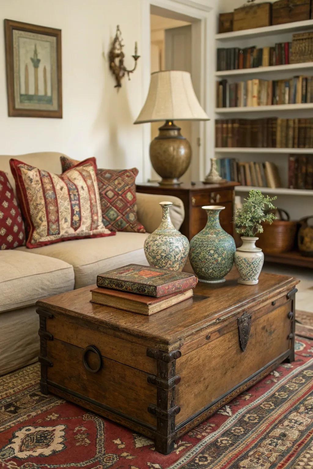 Classic items bring charm to a family room.