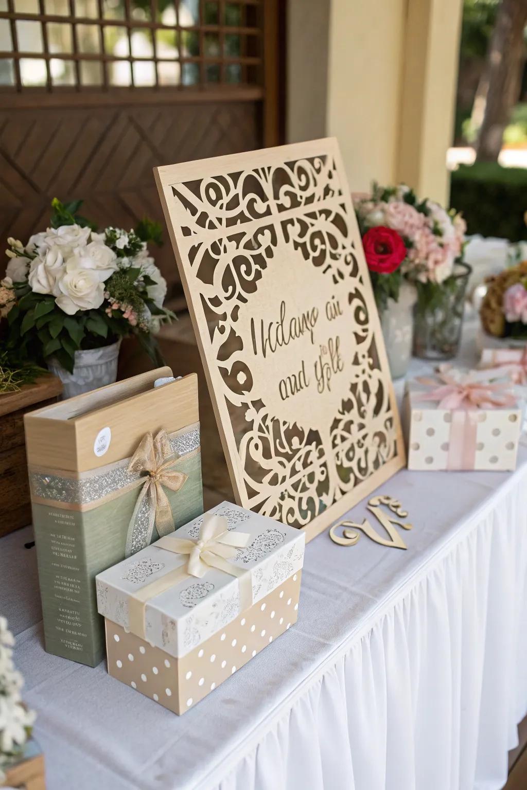 Laser-etched timber markers are both ornamental and functional.