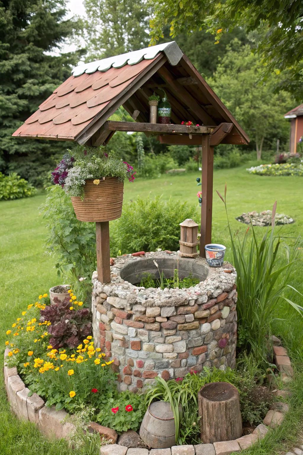 Sustainability radiates from this well cover fashioned from reclaimed materials.