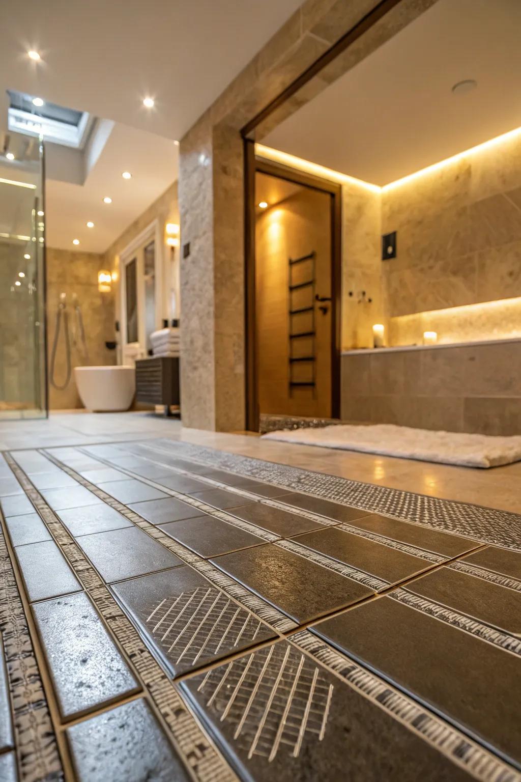Heat-radiant flooring affixes a sensation of grandeur and heat.