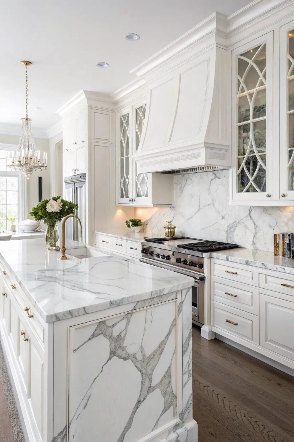 Calacatta marble countertops are rich and bold.
