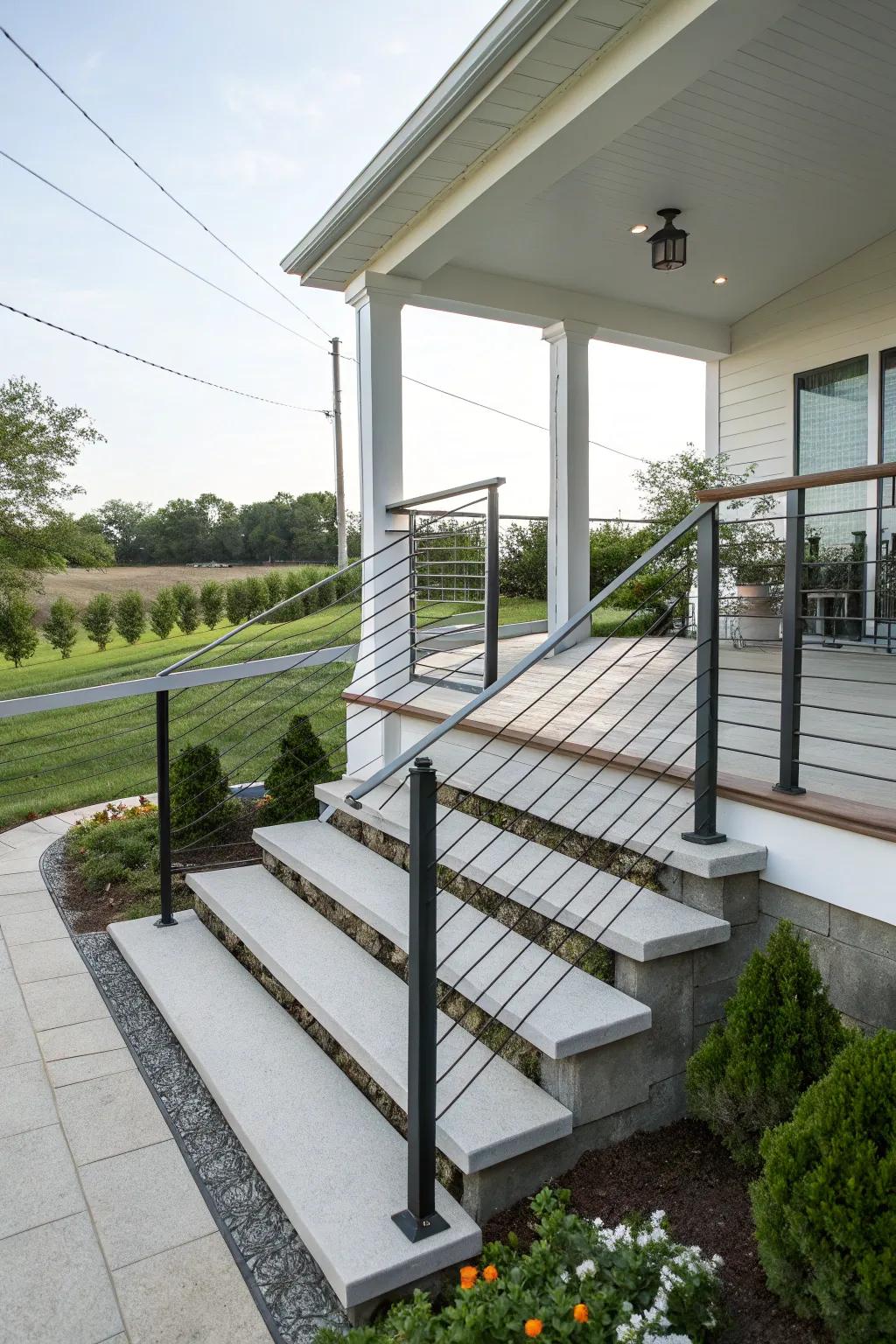Cable railings extend minimalist protection.