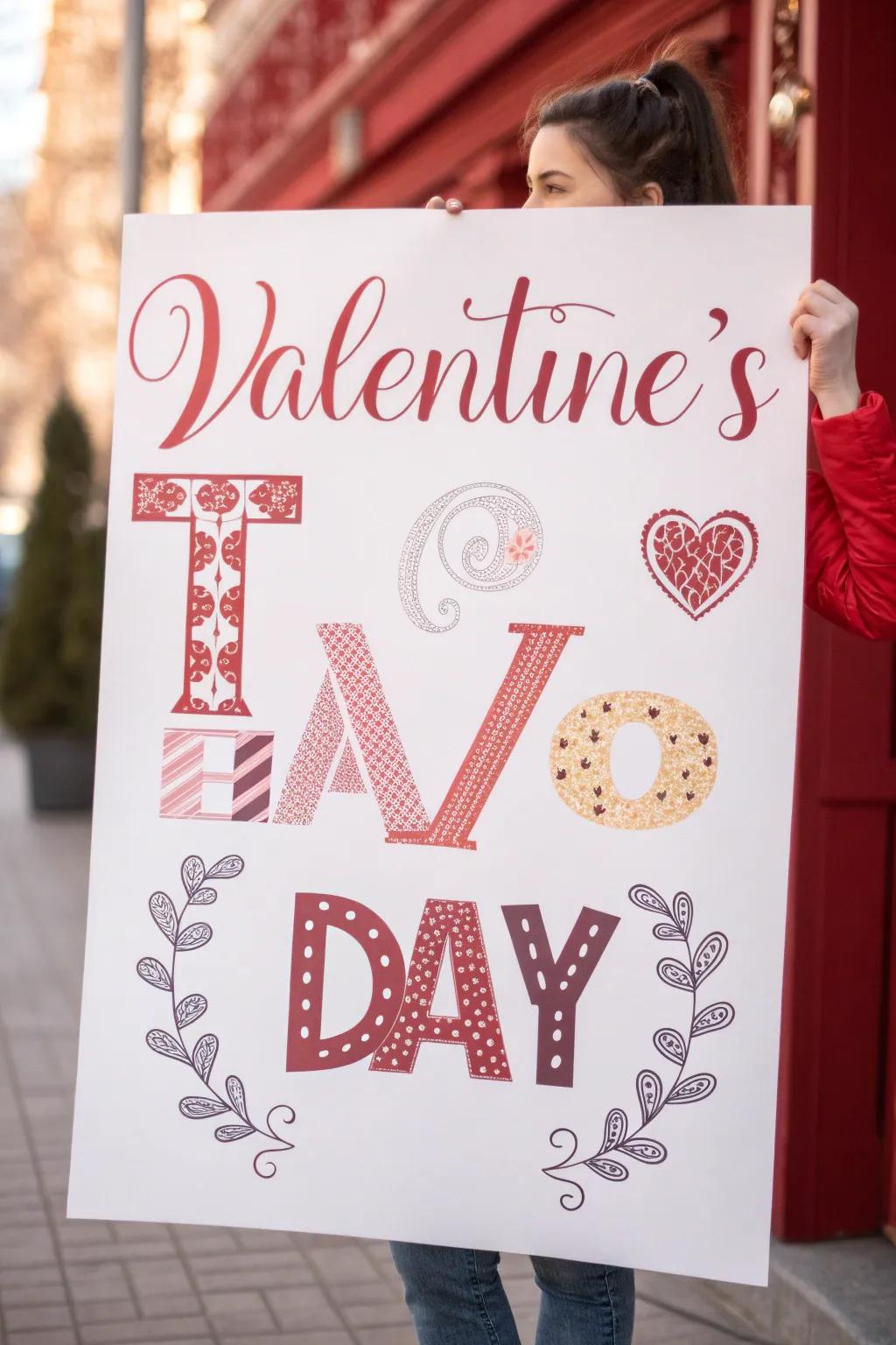 A creative Valentine's poster that emphasizes lettering in a unique layout.