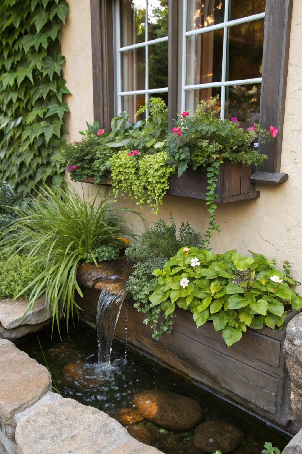 Hydrous magnetism highlighted by a mini water display within a window box