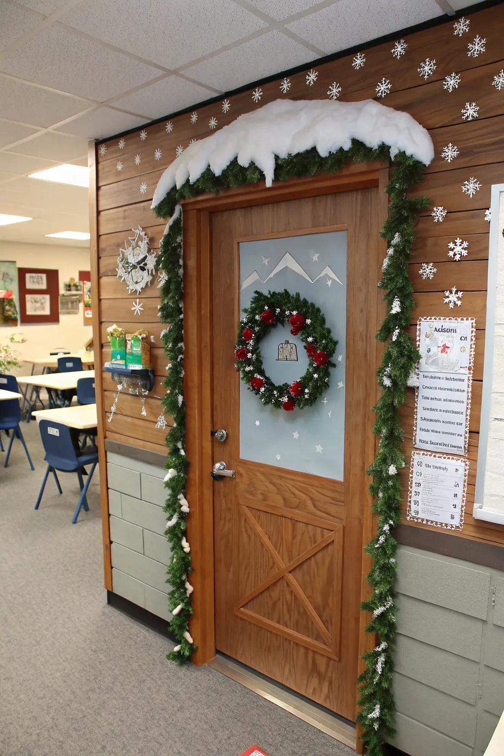 A warm and inviting welcoming cabin entrance.