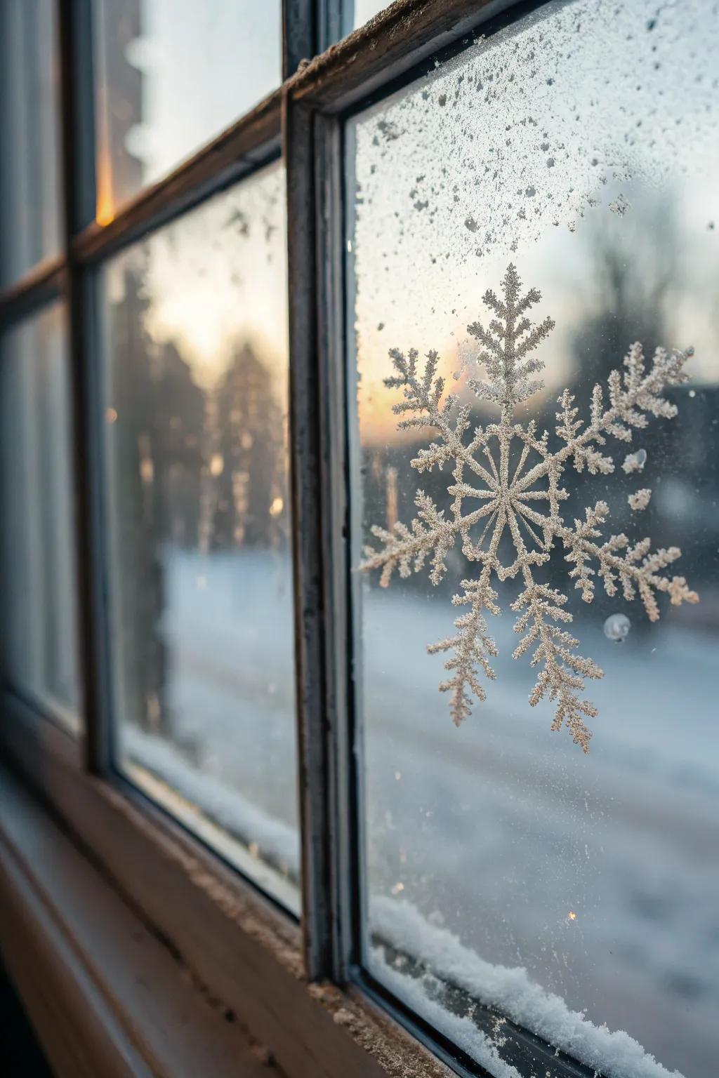 Snowflake window stickers inject a frosty nuance onto windows.