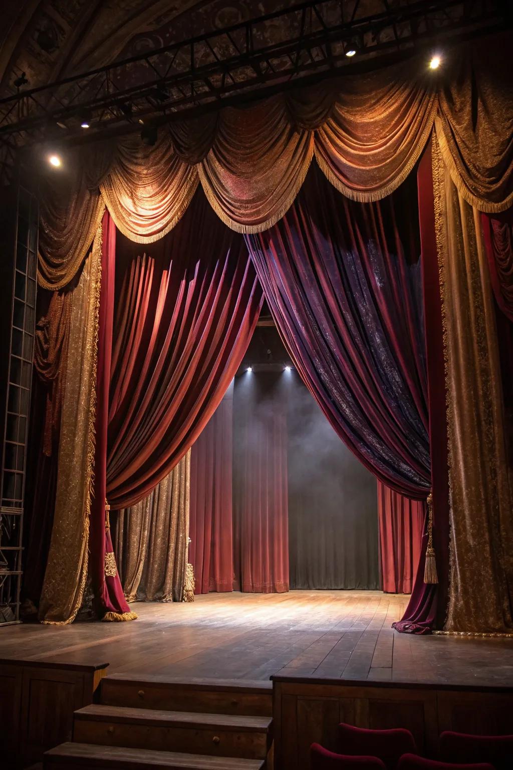 Dramatic drapery conveys elegance and spectacle to the stage.