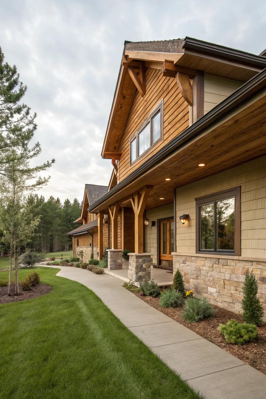 Natural finish wood soffits highlighting the wood's innate beauty.