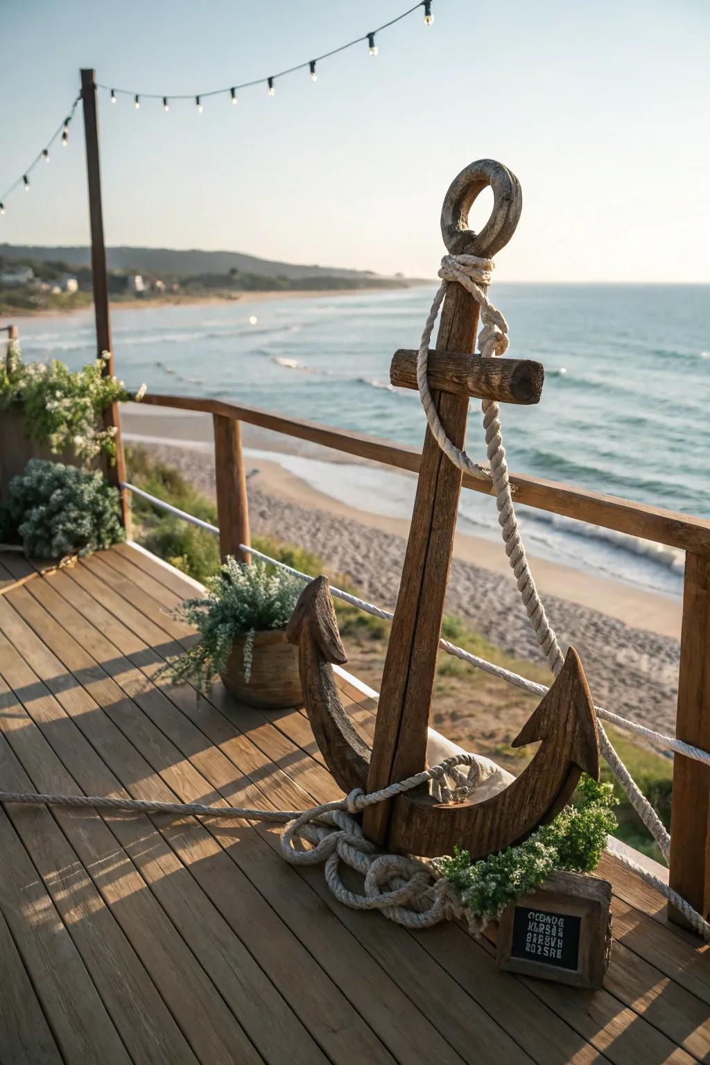 Timber sea hook with nautical rope details