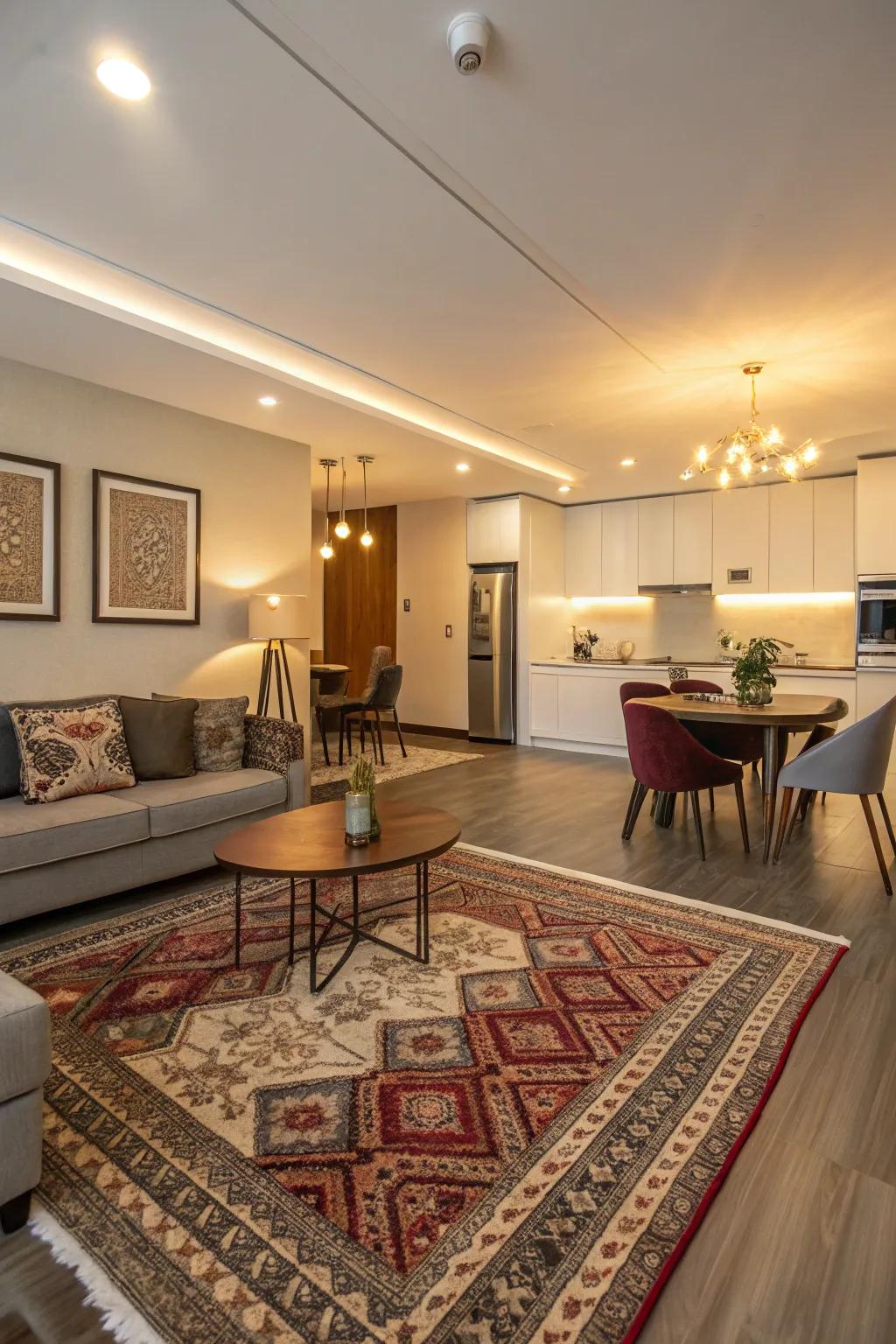 Excellent rugs provide comfort and define spaces.