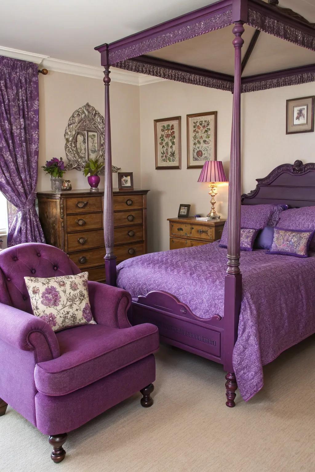 Append timeless elegance with violet covering.