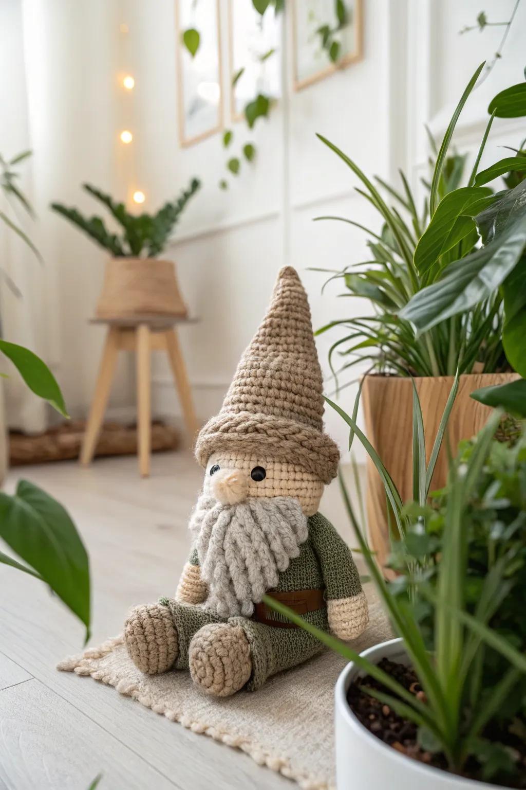 Add a touch of whimsy to your plants with this charming amigurumi garden sprite!