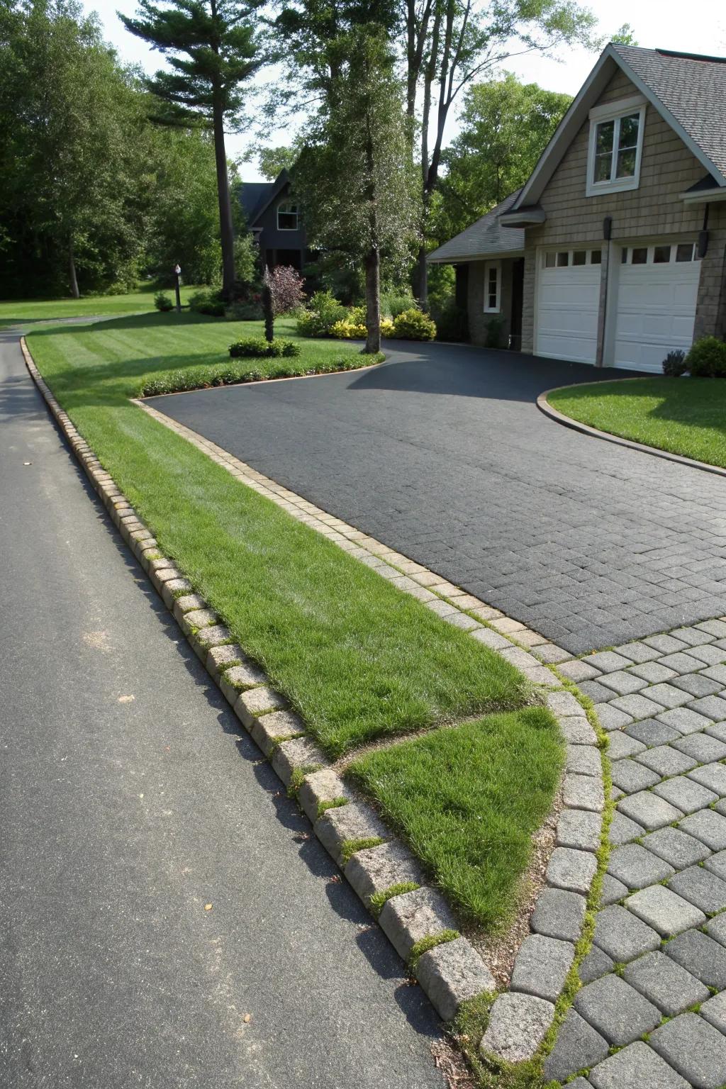 Turf pavers make a neat fusion of greenery and hardscape for this outstanding driveway.