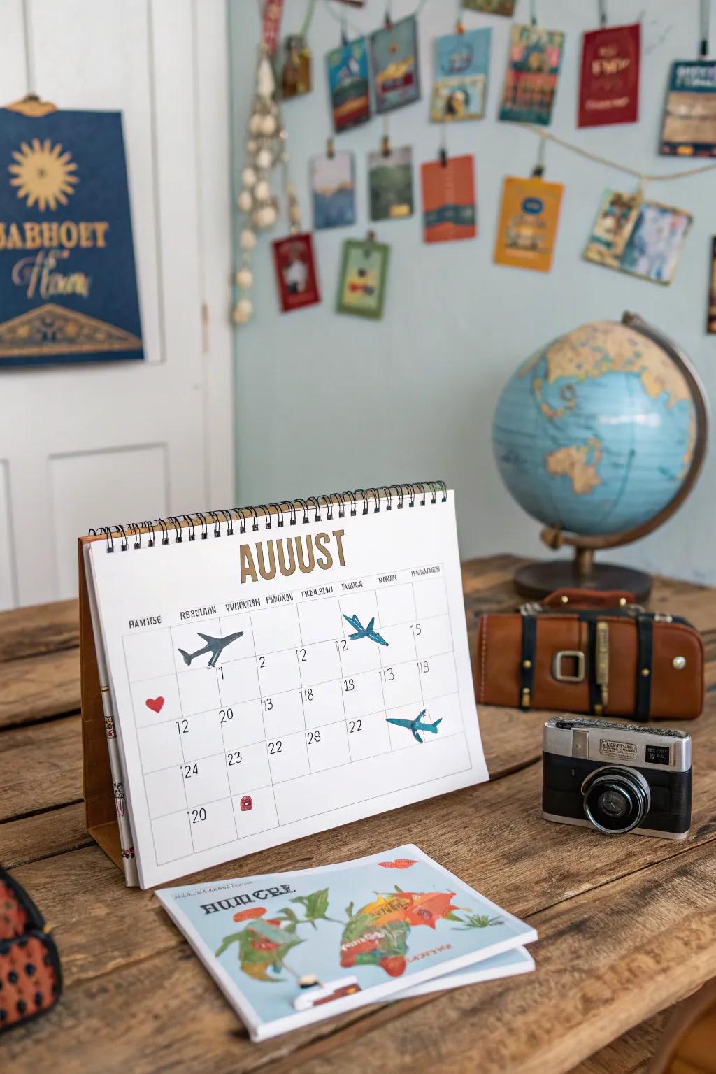 Fuel your wanderlust with travel adventure icons on your calendar.