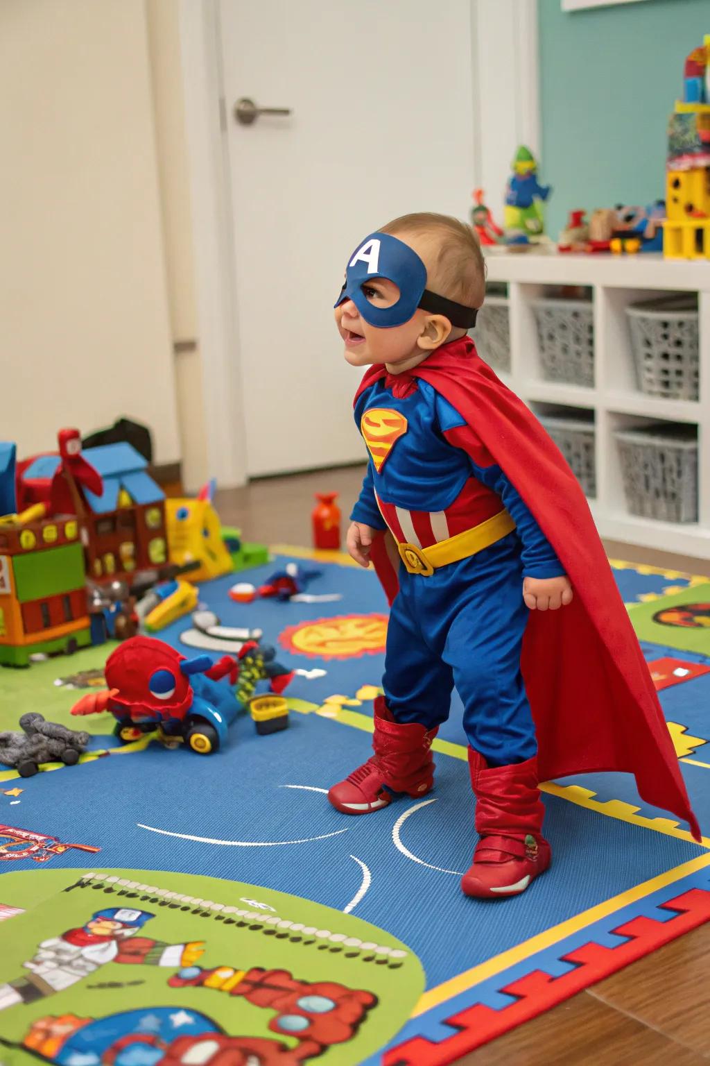 This tiny super person is all set to fly into action.
