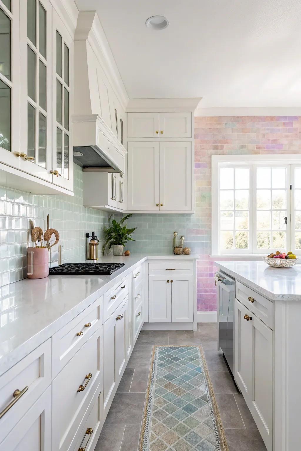 Shine pastel tiles enhance a soft, airy glow