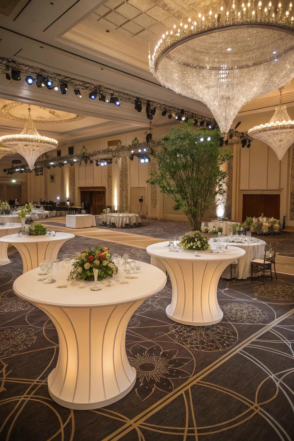 Revolutionize the layout with unique table contours.