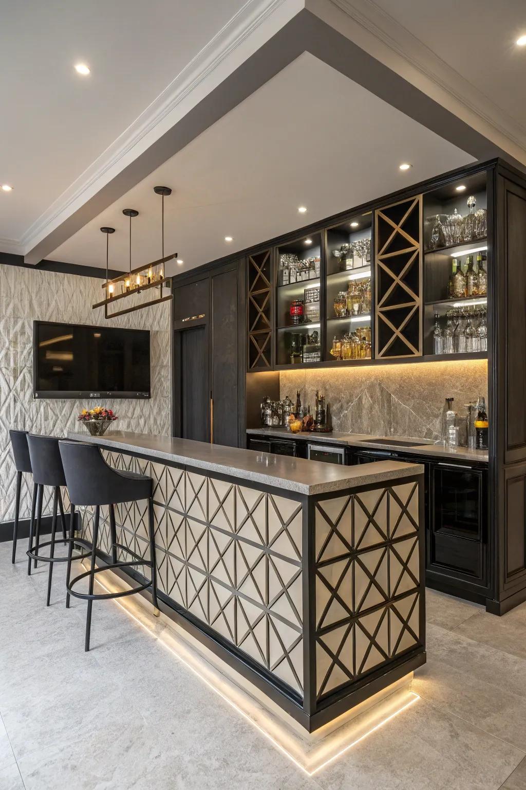 Geometric designs add a modern twist to your bar space.